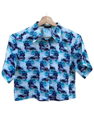 Blue Koi crop shirt
